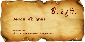 Bencs Ágnes névjegykártya